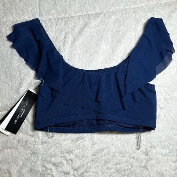 Carmen Marc Valvo Women's Mesh Ruffle Midnight Blue Bikini Top size Medium NEW - Picture 4 of 16